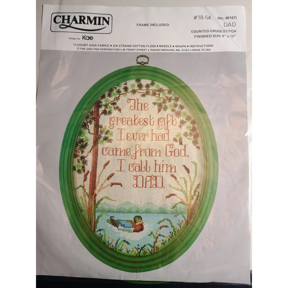 Vtg Charmin 'Dad' Counted Cross Stitch Kit Frame Included 9 x 12 by KAE